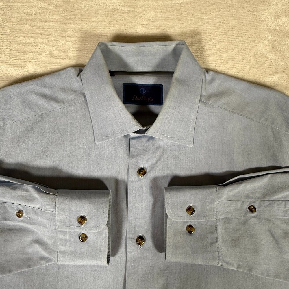 David Donahue Dress Shirt Men Size 16.5 32 / 33 Blue Long Sleeve 100% Cotton GUC - Picture 2 of 11